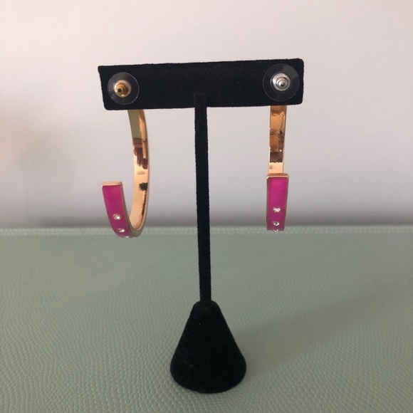 Free Press Pink-Gold-Rhinestone Big Hoops Earrings - Picture 3 of 9